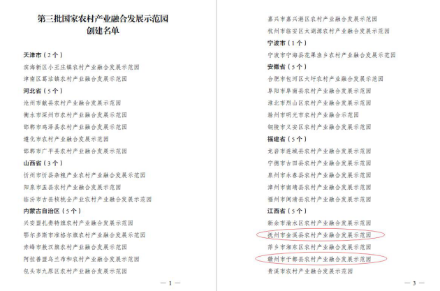 安博电子官方网站编制的金溪县、于都县农村产业融合发展示范园成功入选“第三批国家农村产业融合发展示范园”创建名单